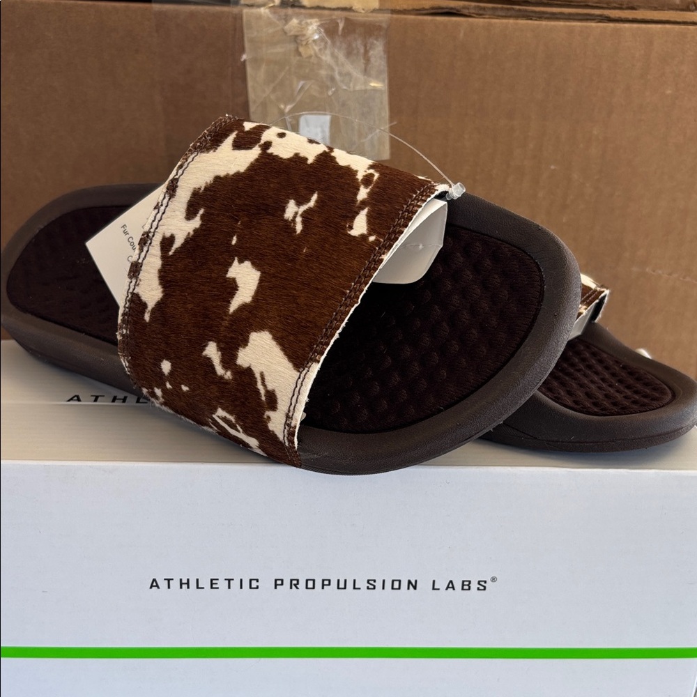 APL Women's Iconic Brown and White Cowhide Slide Sandals